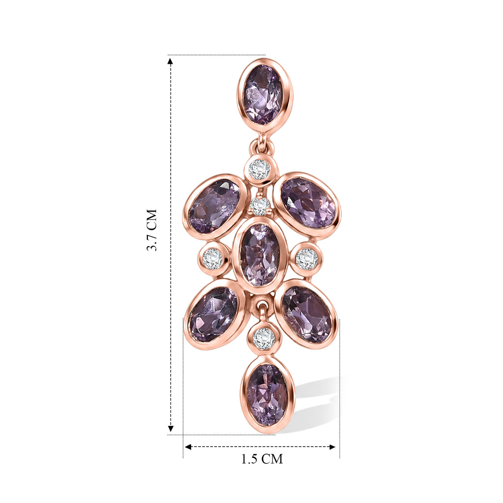 EVER TRUE Rose De France Amethyst, Weißer Zirkon Ohrringe 950 Kupfer ca. 6,41 ct.