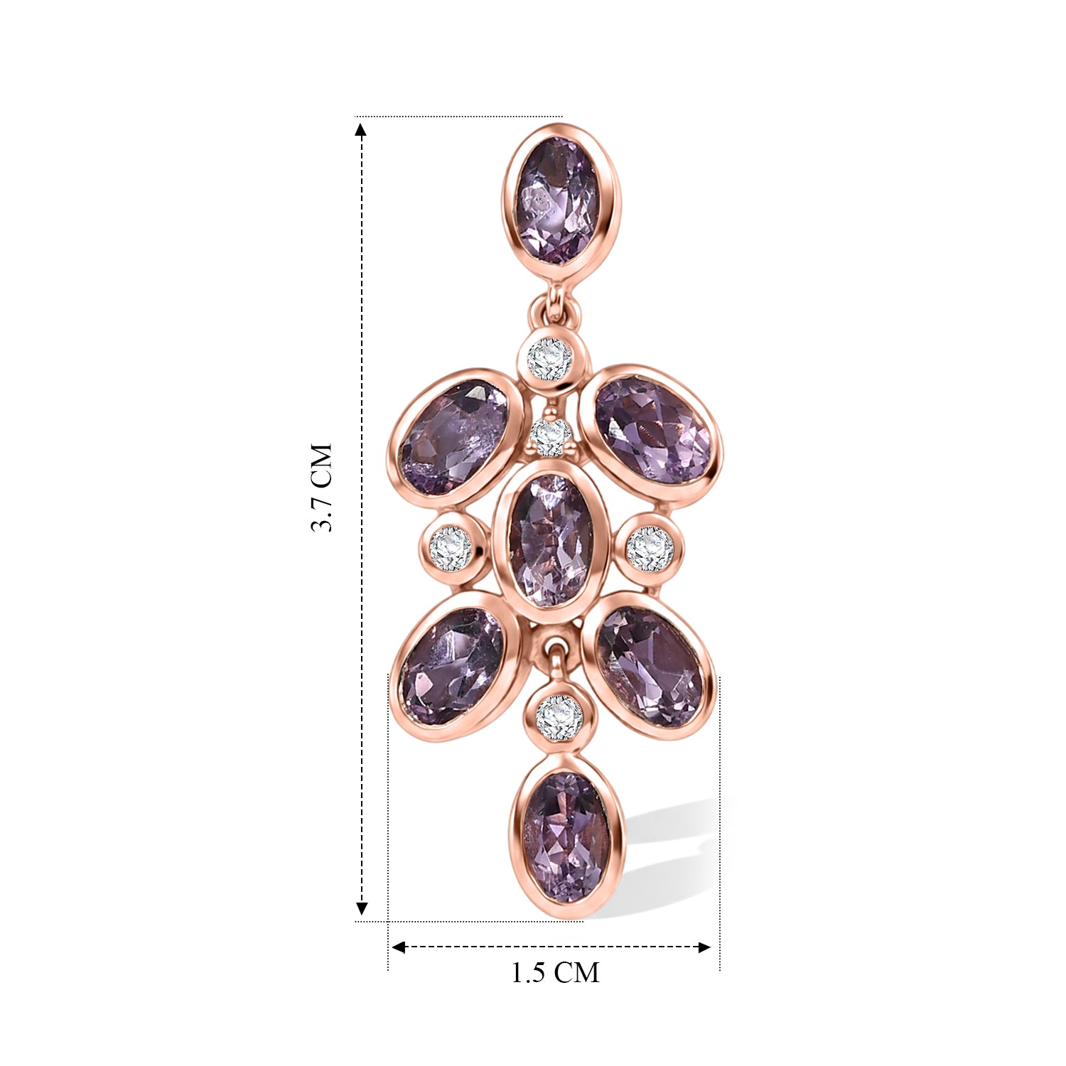 EVER TRUE Rose De France Amethyst, Weißer Zirkon Ohrringe 950 Kupfer ca. 6,41 ct.