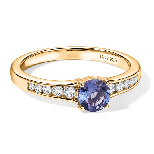 D'Joy AA Tansanit, Weißer Diamant Ring 925 Silber 750 Gelbgold vermeil (Größe 21.00) ca. 0,75 ct