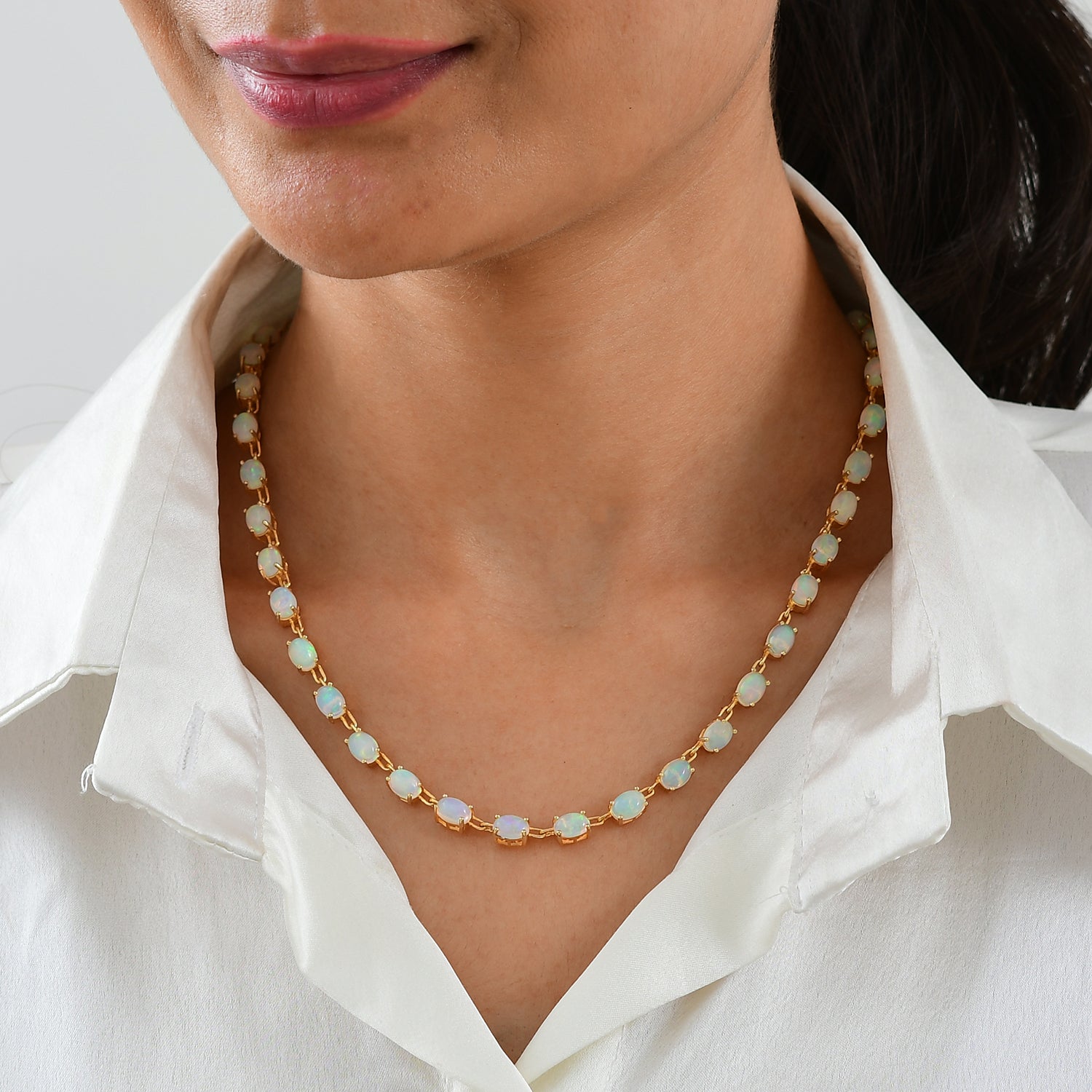 D'Joy AA Natürlicher, äthiopischer Welo Opal Halskette ca. 45 cm 925 Silber 750 Gelbgold vermeil ca. 21,02 ct.