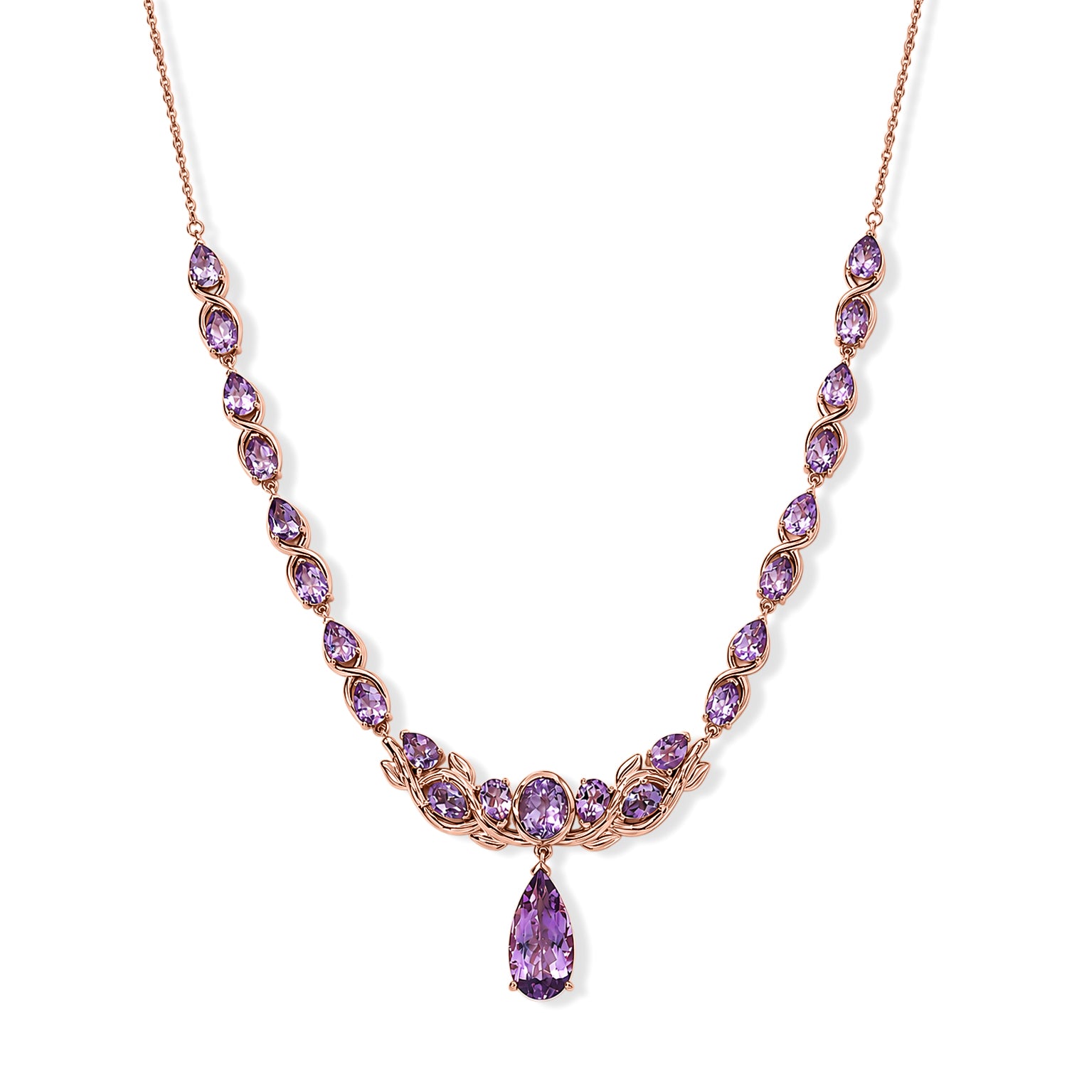 D'Joy AA Rose De France Amethyst 50cm Halskette, 925 Silber 750 Roségold Vermeil - 23,88 ct.