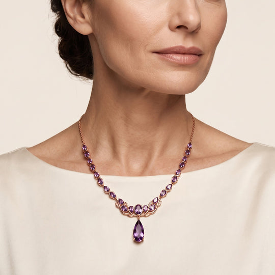 D'Joy AA Rose De France Amethyst 50cm Halskette, 925 Silber 750 Roségold Vermeil - 23,88 ct.