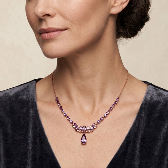 D'Joy AA Rose De France Amethyst 50cm Halskette, 925 Silber 750 Roségold Vermeil - 23,88 ct.