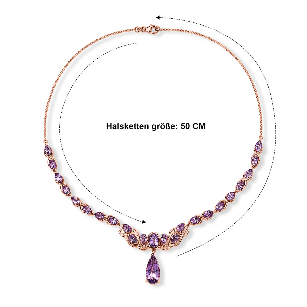 D'Joy AA Rose De France Amethyst 50cm Halskette, 925 Silber 750 Roségold Vermeil - 23,88 ct.