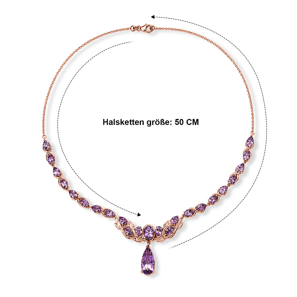 D'Joy AA Rose De France Amethyst 50cm Halskette, 925 Silber 750 Roségold Vermeil - 23,88 ct.