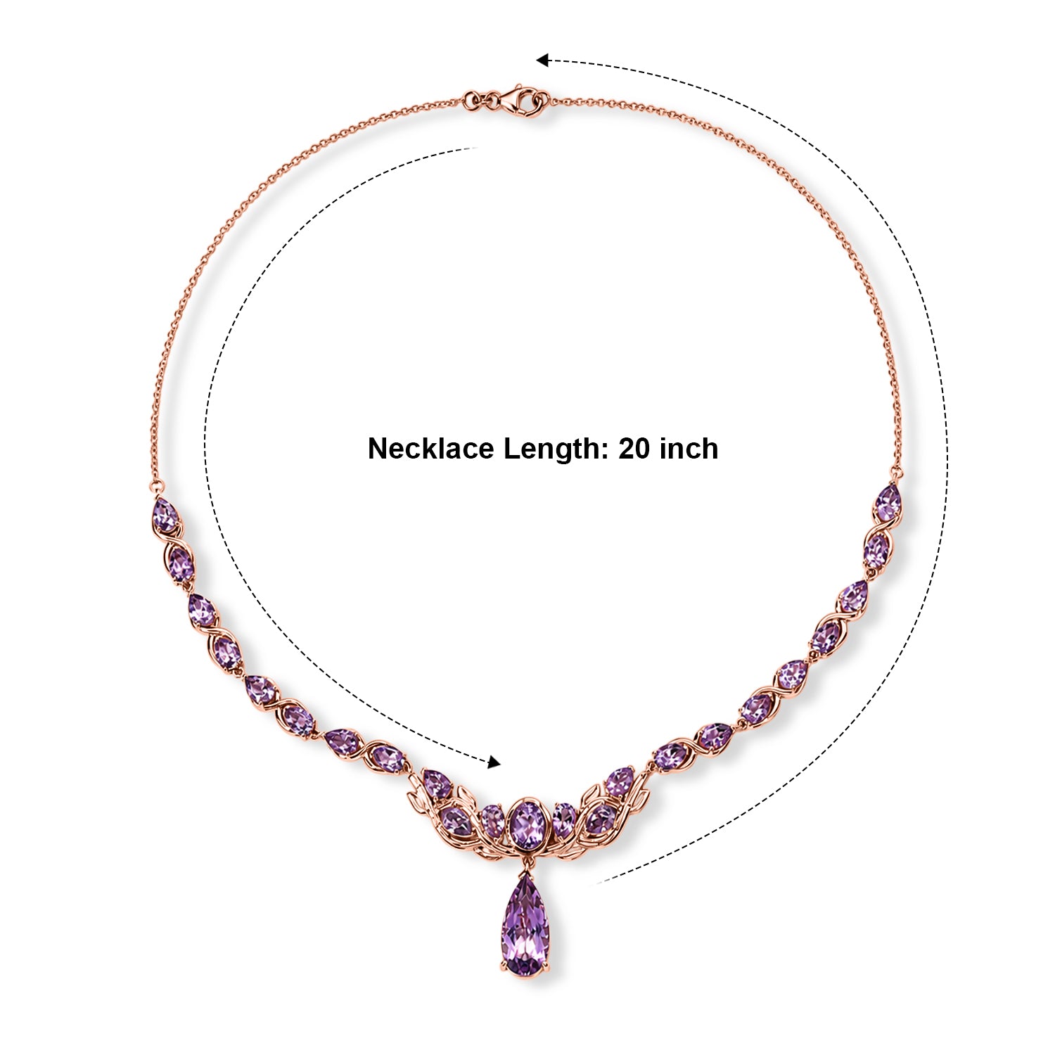 D'Joy AA Rose De France Amethyst 50cm Halskette, 925 Silber 750 Roségold Vermeil - 23,88 ct.