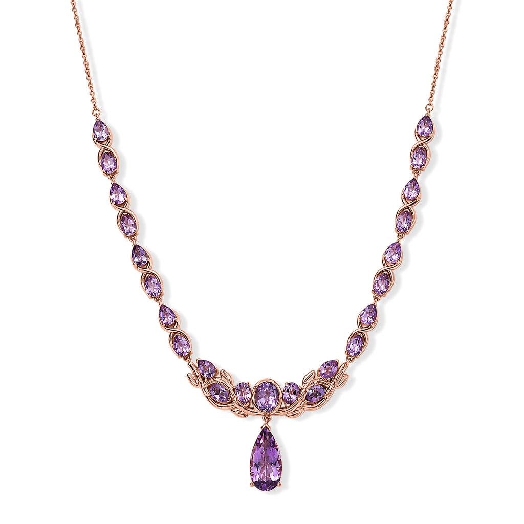 D'Joy AA Rose De France Amethyst 50cm Halskette, 925 Silber 750 Roségold Vermeil - 23,88 ct.