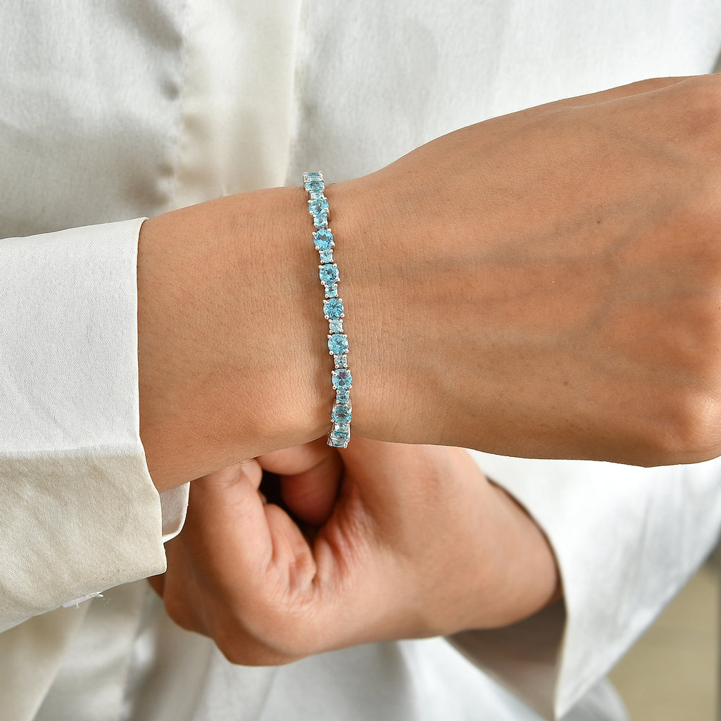 D'Joy AA Blauer Apatit Armband ca. 19 cm 925 Silber Rhodiniert ca. 4,18 ct.