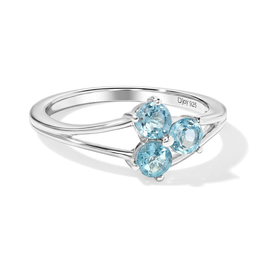 D'Joy AA Blauer Apatit Ring 925 Silber Platiniert (Größe 21.00) ca. 0,95 ct
