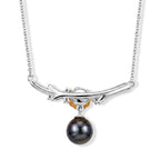 D'Joy Moissanit, Tahiti Perle (9-10mm) Halskette ca. 45 cm 925 Silber Rhodiniert 0.06 ct