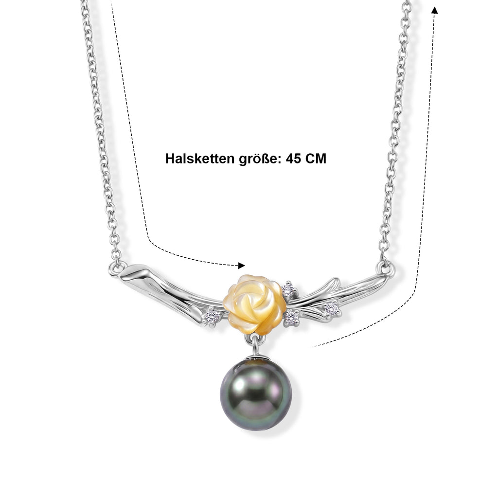 D'Joy Moissanit, Tahiti Perle (9-10mm) Halskette ca. 45 cm 925 Silber Rhodiniert 0.06 ct