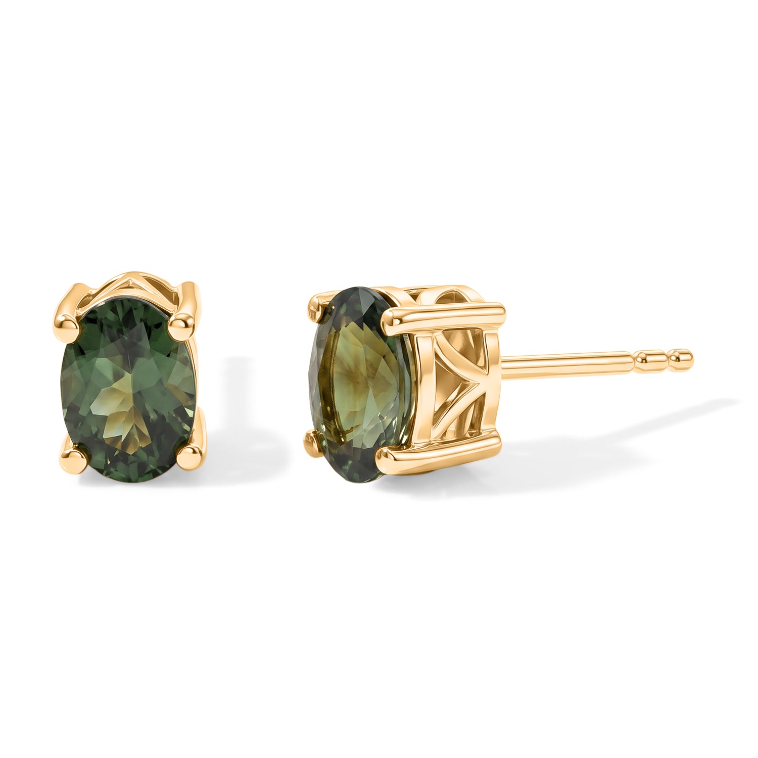 D'Joy grüne Apatit Ohrringe, 925 Silber 750 Gelbgold Vermeil - 1,58 ct.