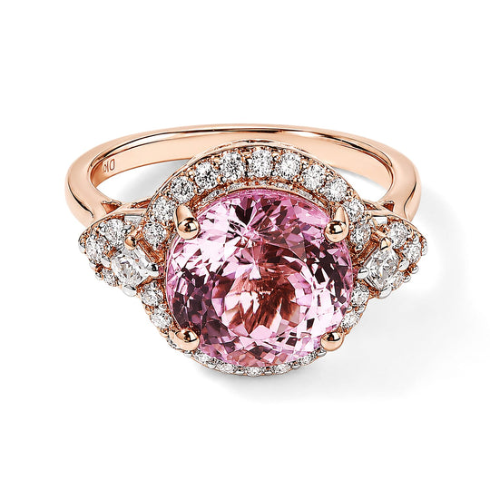 D'Joy AA Martha Rocha Kunzite, Moissanit Ring 925 Silber 750 Roségold vermeil (Größe 19.00) ca. 5,40 ct