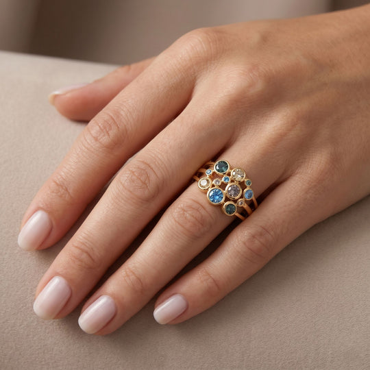LUXURIANT DIAMOND - Lab Grown mehrfarbig Diamant SI Ring, SGL zertifiziert 925 Silber 750 Gelbgold vermeil (Größe 19.00) ca. 1.00 ct