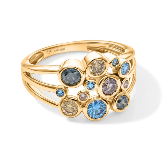 LUXURIANT DIAMOND - Lab Grown mehrfarbig Diamant SI Ring, SGL zertifiziert 925 Silber 750 Gelbgold vermeil (Größe 19.00) ca. 1.00 ct