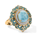 D'Joy AAA Larimar, Schweizer Blautopas Ring 925 Silber 750 Gelbgold vermeil (Größe 18.00) ca. 5,17 ct
