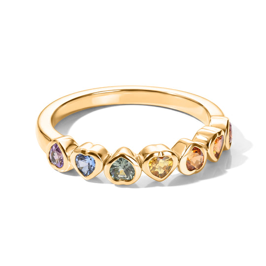 D'Joy AA mehrfarbige Saphir Half Eternity Ring, 925 Silber 750 Gelbgold Vermeil - 0,92 ct.