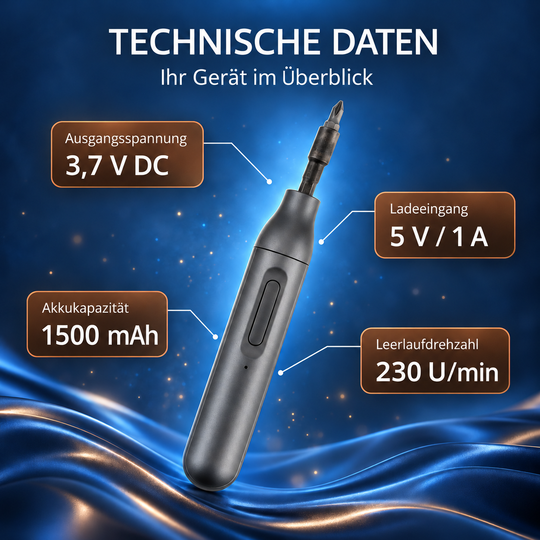 Akku-Schraubendreher-Set, 3,7 V, USB-C-Ladeanschluss, Schwarz