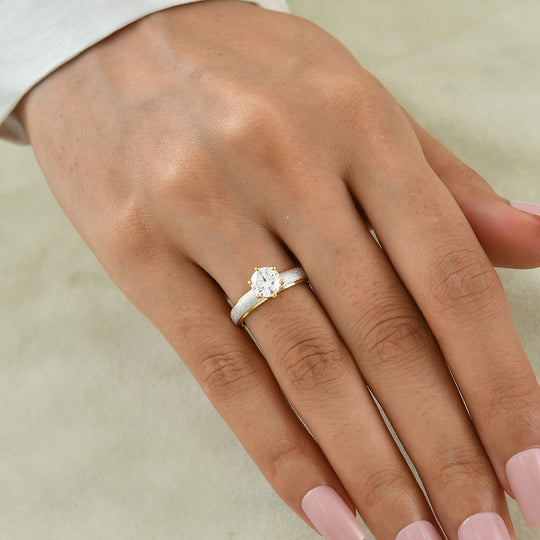 LUXURIANT DIAMOND - Lab Grown Diamant SI-GH Ring 925 Silber Rhodiniert und 750 Gelbgold Vermeil SGL zertifiziert (Größe 21.00) ca. 1.04 ct