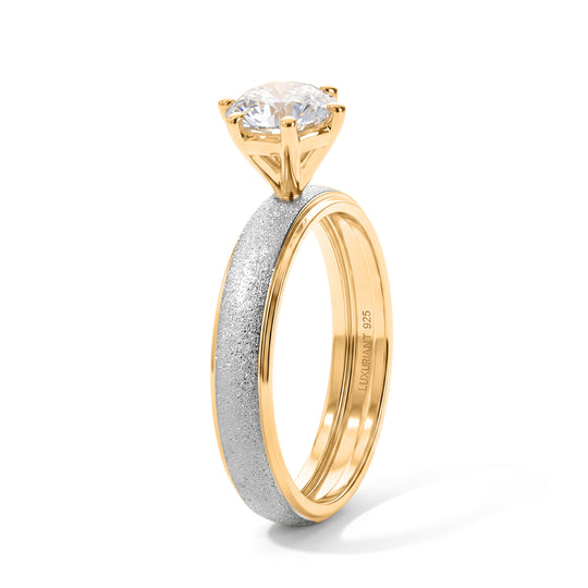 LUXURIANT DIAMOND - Lab Grown Diamant SI-GH Ring 925 Silber Rhodiniert und 750 Gelbgold Vermeil SGL zertifiziert (Größe 21.00) ca. 1.04 ct