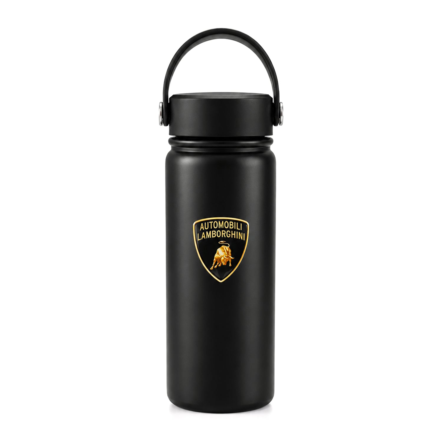 LAMBORGHINI Thermoflasche aus Edelstahl mit Tragegriff, mattes Design, Matte Schwarz