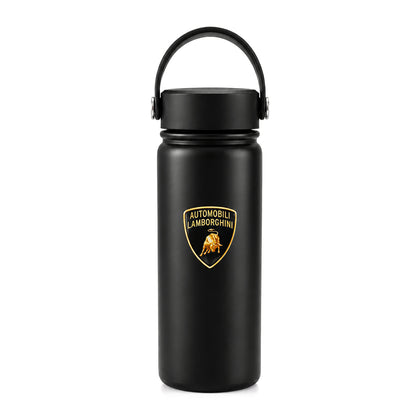 LAMBORGHINI Thermoflasche aus Edelstahl mit Tragegriff, mattes Design, Matte Schwarz