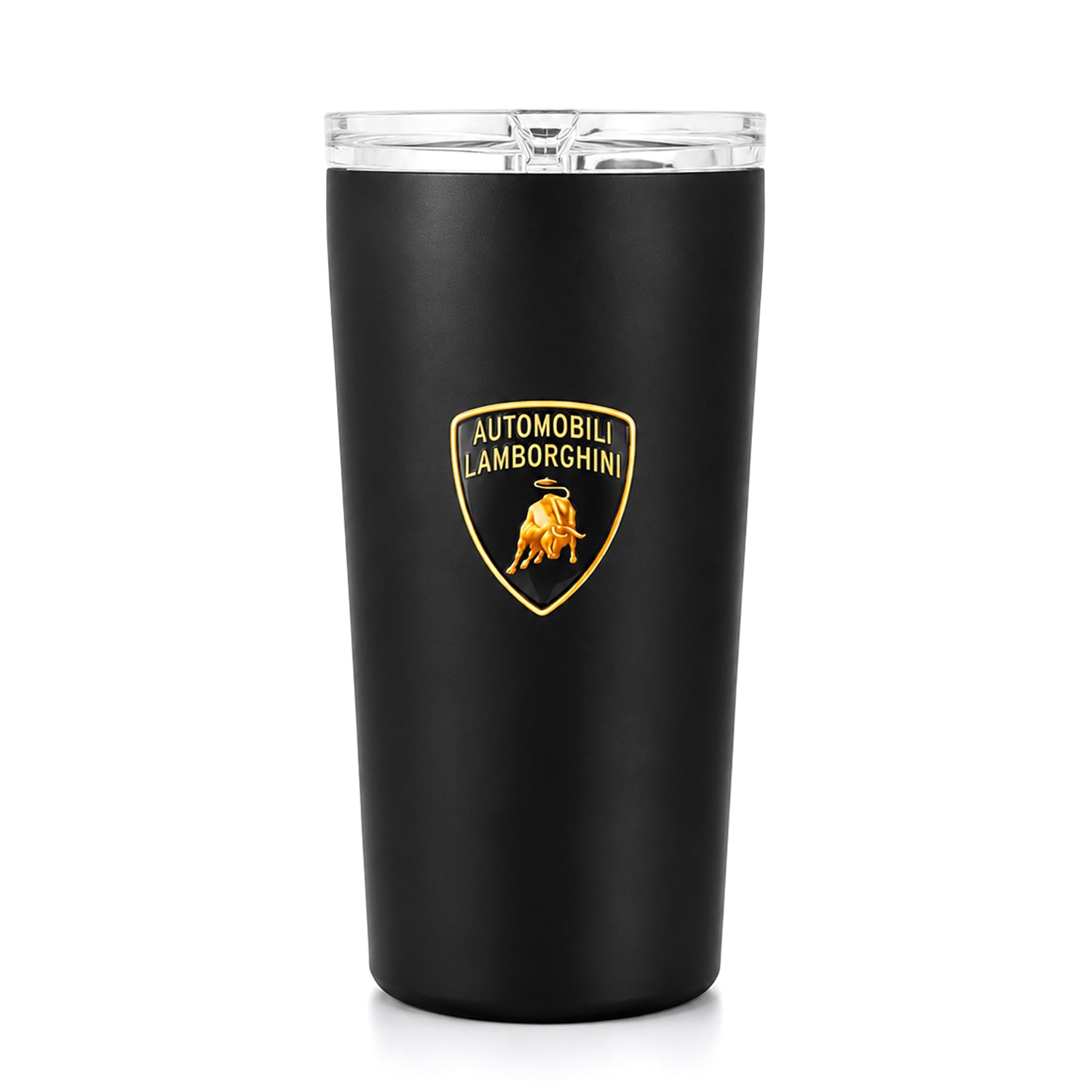 LAMBORGHINI Thermobecher aus Edelstahl mit Deckel, mattes Design, Schwarz