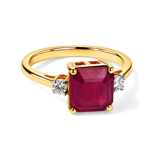 D'Joy Niassa Rubin und Moissanit Ring, 925 Silber 750 Gelbgold Vermeil - 3,43 ct.