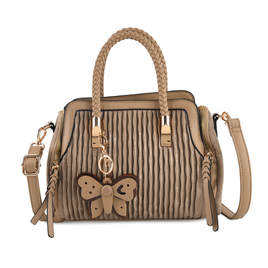 Brand:LA MAREY PU Crossbody bag +Key chain Color:Grey Size: 27*14*17cm  , Wall:PU Lining: Polyester Exterior:zipped-1,pocket-2 Interior: Zipped-1,slip-2