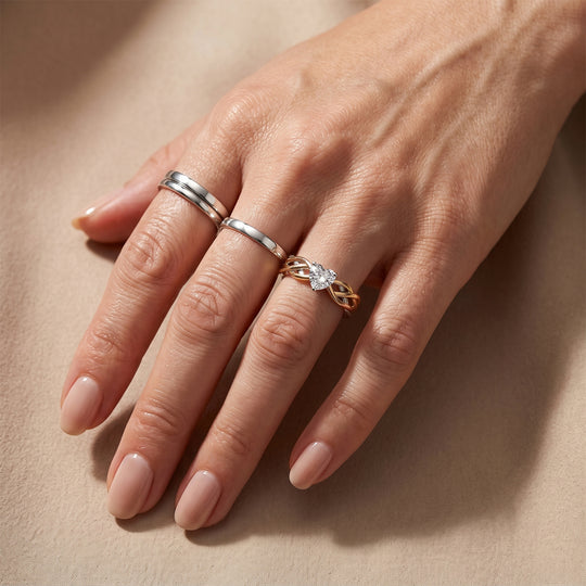 LUXURIANT SGL zertifizierter SI-GH Labor Herzschliff Diamant Ring, 925 Silber rhodiniert, 750 Gelbgold Vermeil und 750 Roségold Vermeil - 1 ct.