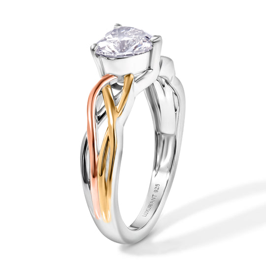 LUXURIANT SGL zertifizierter SI-GH Labor Herzschliff Diamant Ring, 925 Silber rhodiniert, 750 Gelbgold Vermeil und 750 Roségold Vermeil - 1 ct.