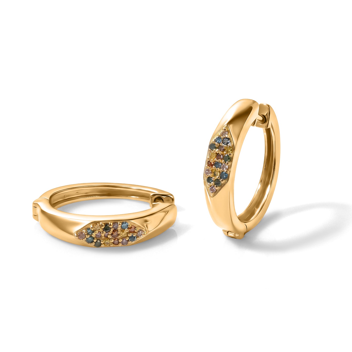 D'Joy mehrfarbige Diamant Ohrringe, 925 Silber 750 Gelbgold Vermeil - 0,24 ct.