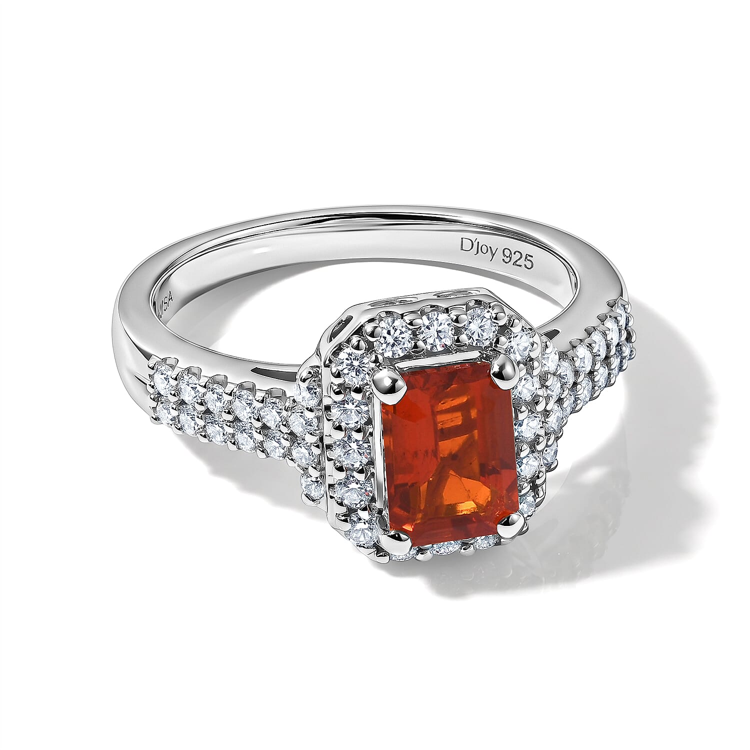 D'Joy AA Mexikanischer Kirschfeuer-Opal, Moissanit Ring 925 Silber Rhodiniert (Größe 17.00) ca. 1,23 ct