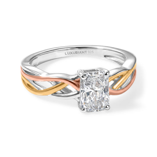 LUXURIANT SGL zertifizierter SI-GH Labor Diamant Ring, 925 Silber rhodiniert, 750 Gelbgold Vermeil und 750 Roségold Vermeil - 1 ct.