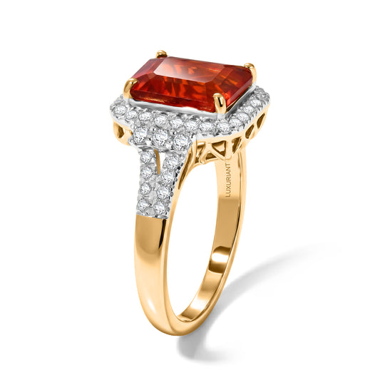 LUXURIANT  (10-16 Werktage Lieferzeit)  2,98 ct. AAA mexikanischer Kirschfeuer-Opal und Labor Diamant Ring in 417 Gold