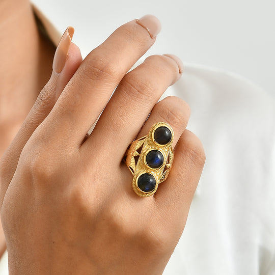 EverTrue AAA Labradorit Ring, Messing mit Gelbgold E-Beschichtung - 7,40 ct.