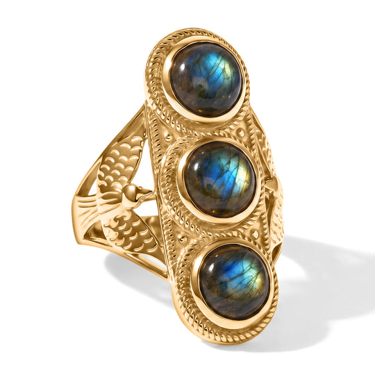 EverTrue AAA Labradorit Ring, Messing mit Gelbgold E-Beschichtung - 7,40 ct.