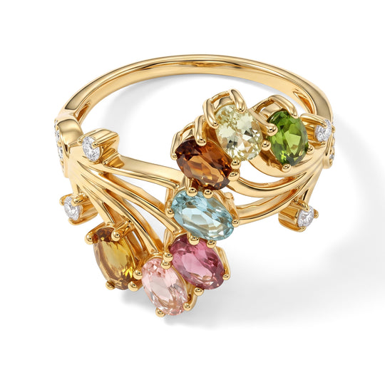 D'Joy AA Multi-Turmalin und Zirkon Ring, 925 Silber 750 Gelbgold Vermeil - 1,79 ct.
