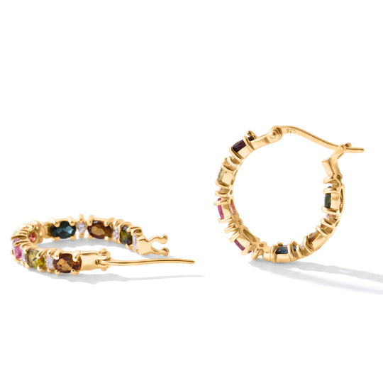 D'Joy AA Multi-Turmalin und Moissanit Inside Out Creolen, 925 Silber 750 Gelbgold Vermeil - 2,84 ct.