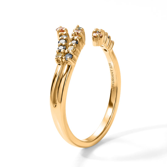 LUXURIANT SI Labor mehrfarbiger Diamant Ring, 925 Silber 750 Gelbgold Vermeil - 0,49 ct.