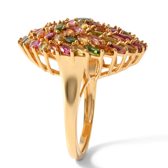 D'Joy AA Mehrfarbig-Turmalin Ring 925 Silber 750 Gelbgold vermeil (Größe 19.00) ca. 6,11 ct