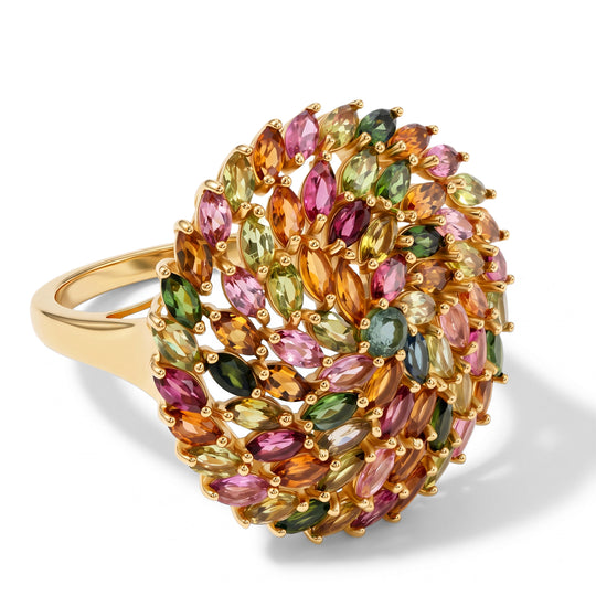 D'Joy AA Mehrfarbig-Turmalin Ring 925 Silber 750 Gelbgold vermeil (Größe 19.00) ca. 6,11 ct