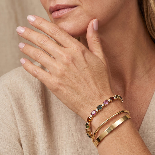 D'Joy AA Multi-Turmalin und Moissanit 20cm Eternity Armband, 925 Silber 750 Gelbgold Vermeil - 12,54 ct.