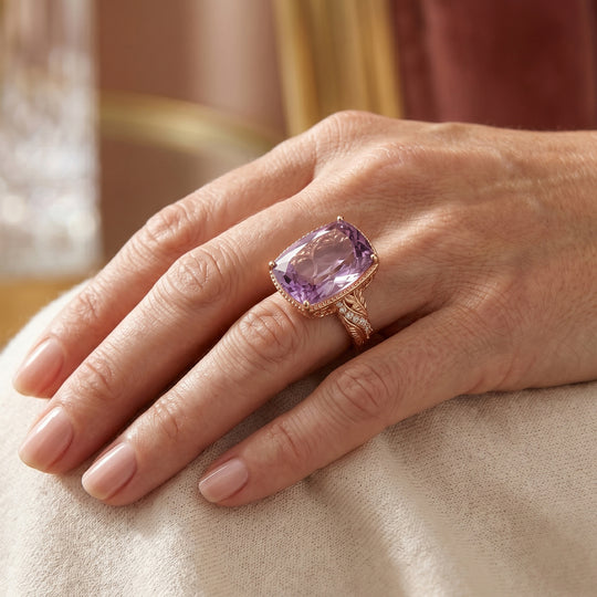 EverTrue Rose De France Amethyst und Zirkon Solitär-Stil Ring. 950 Kupfer mit Roségold-E-Beschichtung - 21,20 ct.