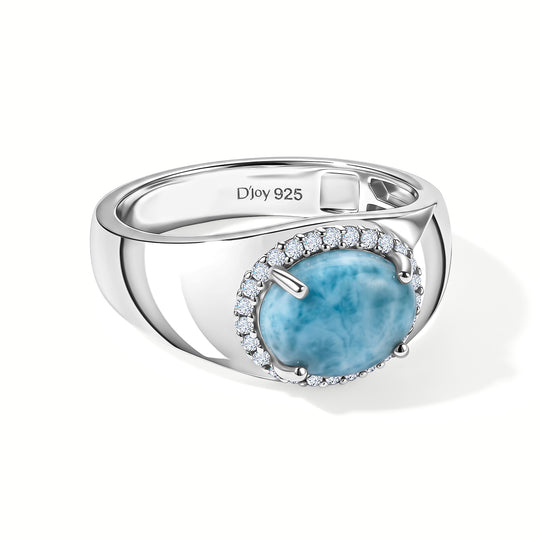 D'Joy AAA Larimar, Weißer Zirkon Ring 925 Silber Platiniert (Größe 18.00) ca. 2,60 ct