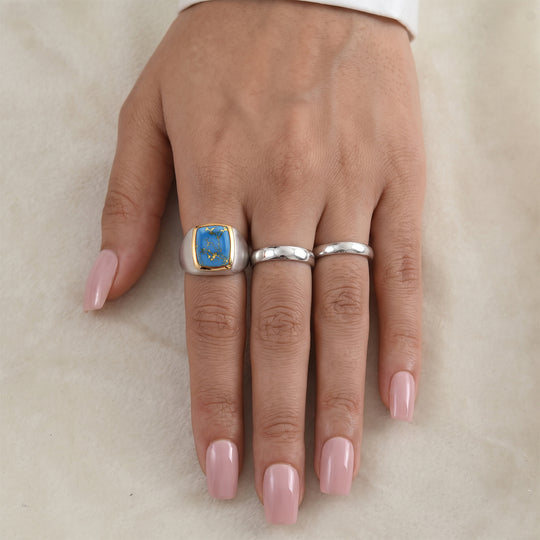 EverTrue blauer Türkis Ring, Bronze mit Platin E-Beschichtung - 7 ct.