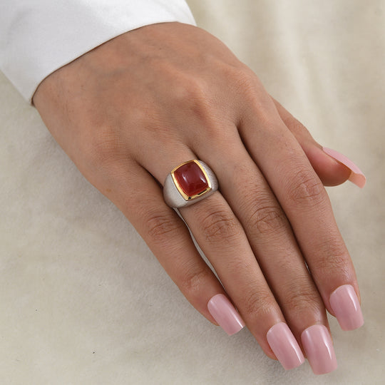 EverTrue roter Onyx Ring, Bronze mit Platin E-Beschichtung - 7 ct.