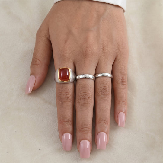 EverTrue roter Onyx Ring, Bronze mit Platin E-Beschichtung - 7 ct.