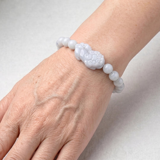 EXTREM SELTEN Weiße Jade Pixiu Armband, flexibel, (18 - 19 cm)ca. 250.00 ct