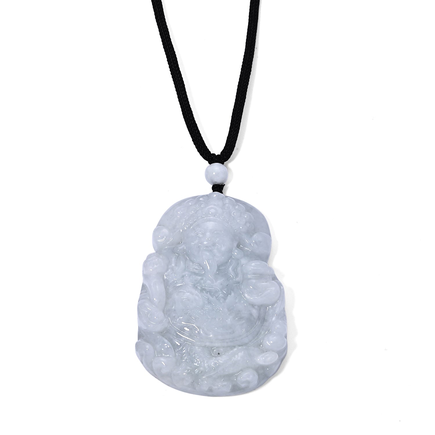 EXTREM SELTEN Natürliche Weiße Jade Guan Yin Anhänger mit schwarzer Textilkordel, flexibel, (ca. 70 cm) ca. 155,00 ct